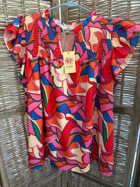 entro Bright Multicolor Floral-Print Top